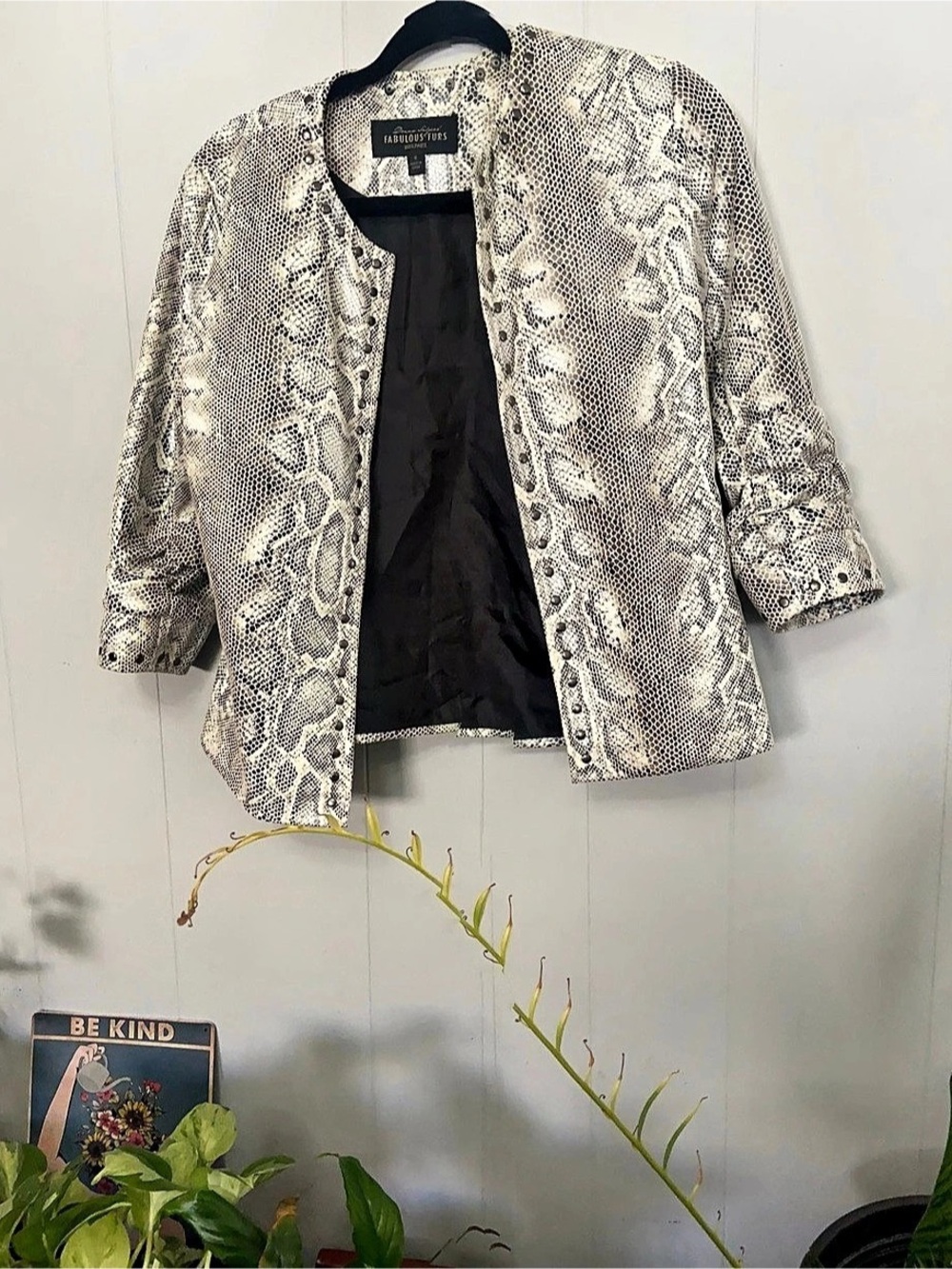 Faux Suede Fabulous Women's Snake Print Jacket in White & Black